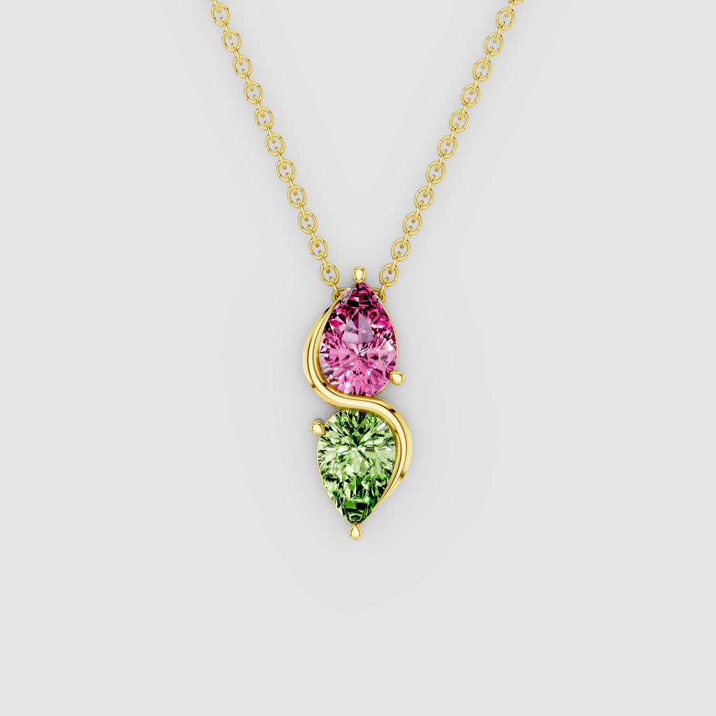 Sienna – Pear Pink Tourmaline & Peridot Swirl Pendant in 18KT Gold