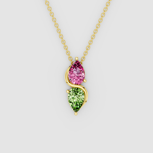 Sienna – Pear Pink Tourmaline & Peridot Swirl Pendant in 18KT Gold
