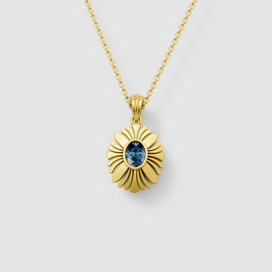 Susan - Solid 18K Gold Blue Sapphire Floral Medallion Pendant"