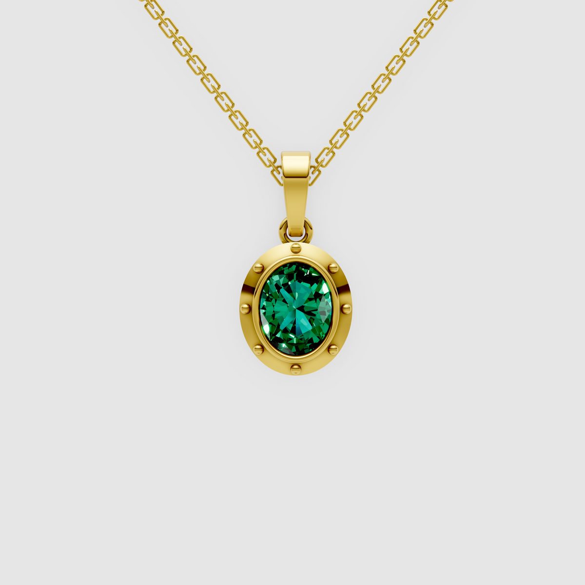 Esme – Oval-Cut Emerald Medallion Pendant in 18KT Gold