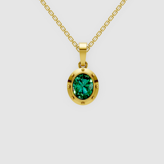 Esme – Oval-Cut Emerald Medallion Pendant in 18KT Gold