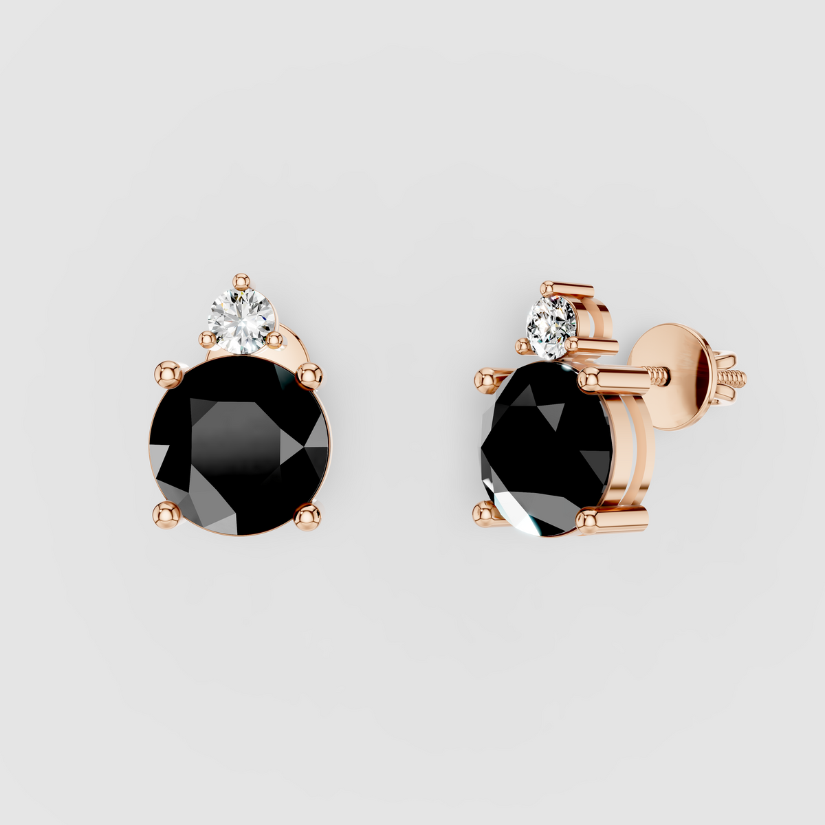 Nancy - Solid 18K Gold Black Spinel & Solitaire Moissanite Stud Earrings"