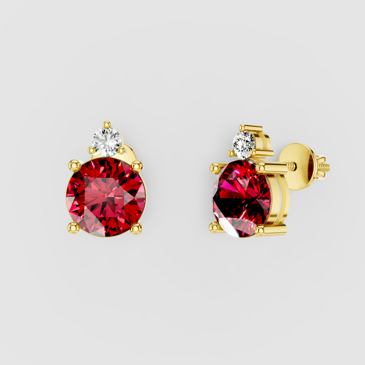 Karen - Solid 18K Gold Red Spinel & Solitaire Moissanite Stud Earrings"