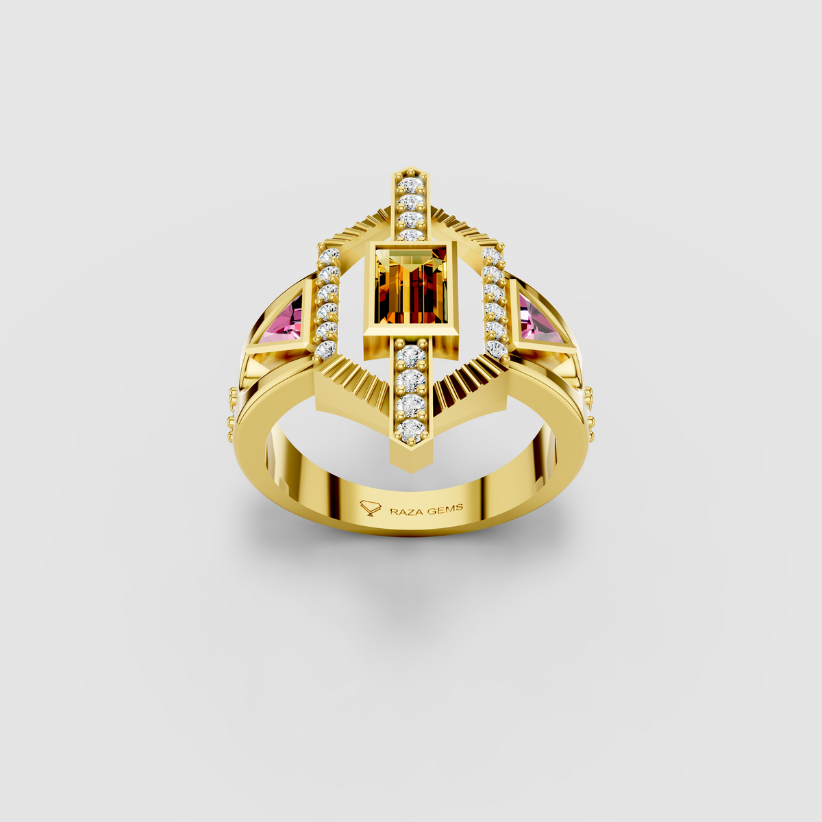 Isabella - Solid 18K Gold Citrine Center & Pink Topaz Accent Ring