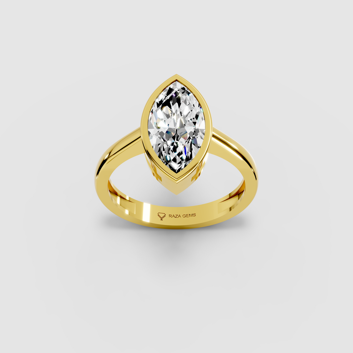 Moissanite Emerald Cut Bezel Ring in 18K Gold — Women's Solitaire Ring