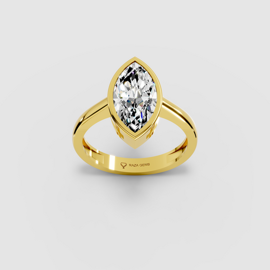 Moissanite Emerald Cut Bezel Ring in 18K Gold — Women's Solitaire Ring