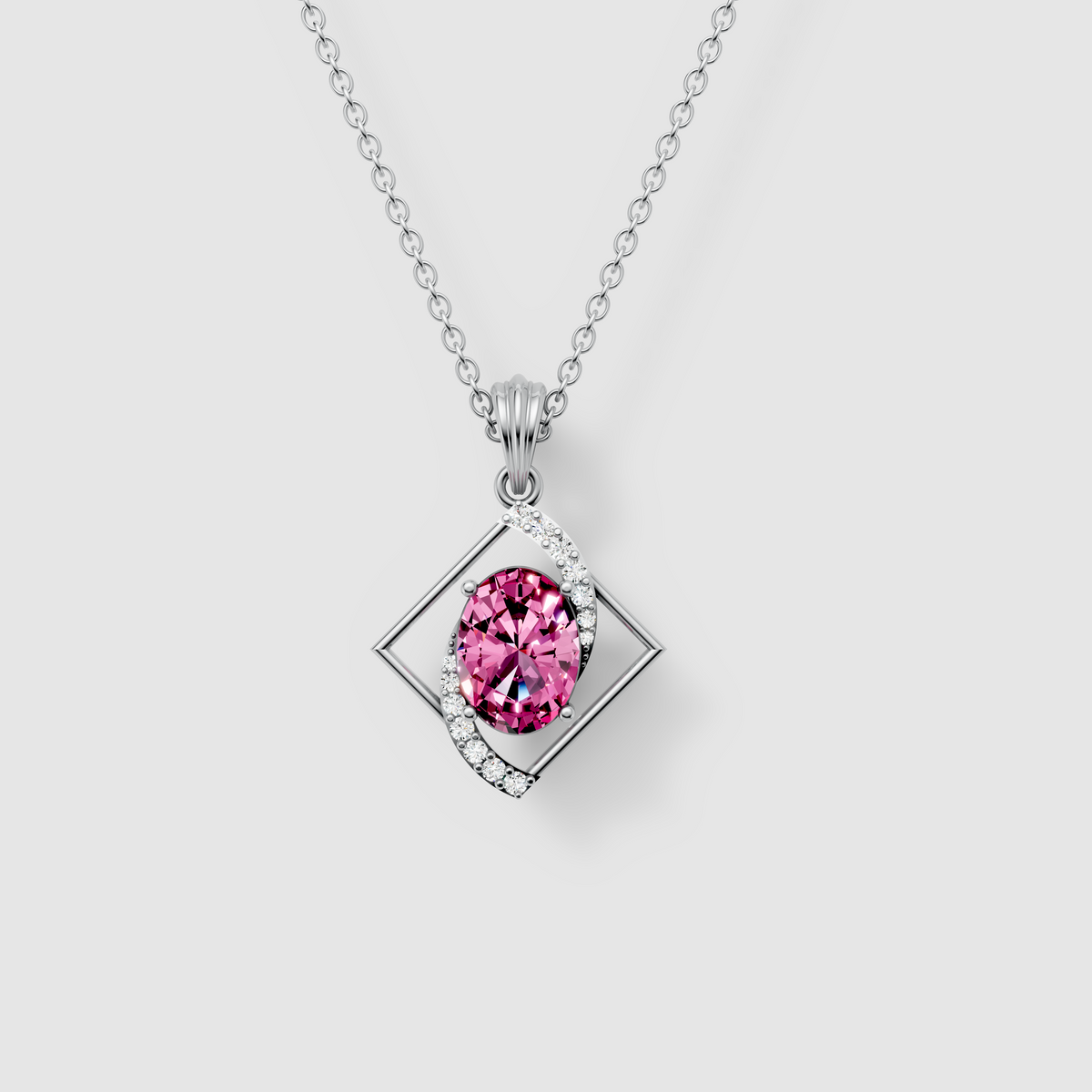Barbara - 18K Gold Oval Pink Spinel & Moissanite Diamond-Frame Pendant (Pendant Only)"