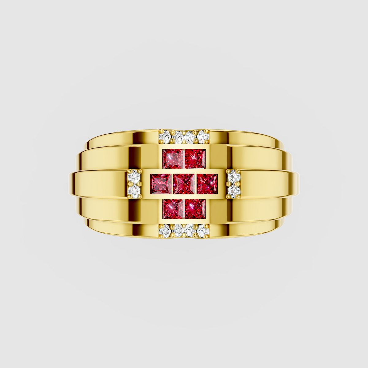 Billie - 18K Gold Red Garnet Cross & Sparkling Moissanite Ring