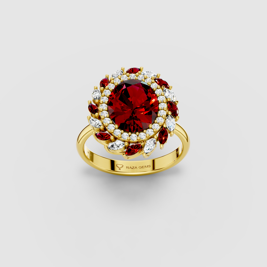 Olivia - Solid 18K Gold Oval Ruby & Marquise Moissanite Cluster Ring