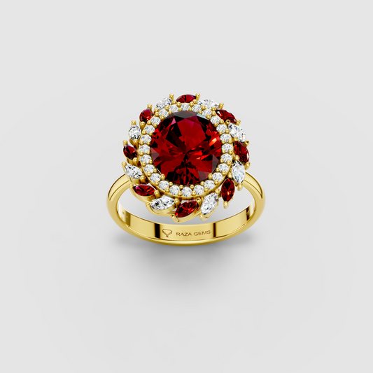 Olivia - Solid 18K Gold Oval Ruby & Marquise Moissanite Cluster Ring