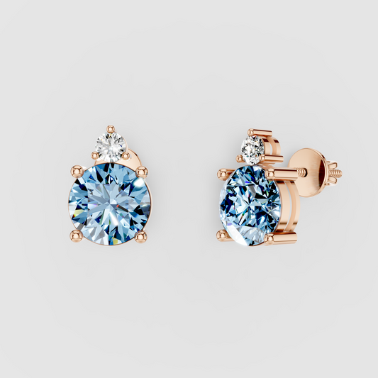 Sarah - Solid 18K Gold Blue Topaz & Solitaire Moissanite Stud Earrings"