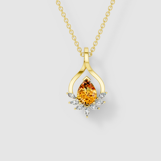 Angela - 18K Gold Pear Citrine & Marquise Moissanite Cluster Pendant (Pendant Only)"