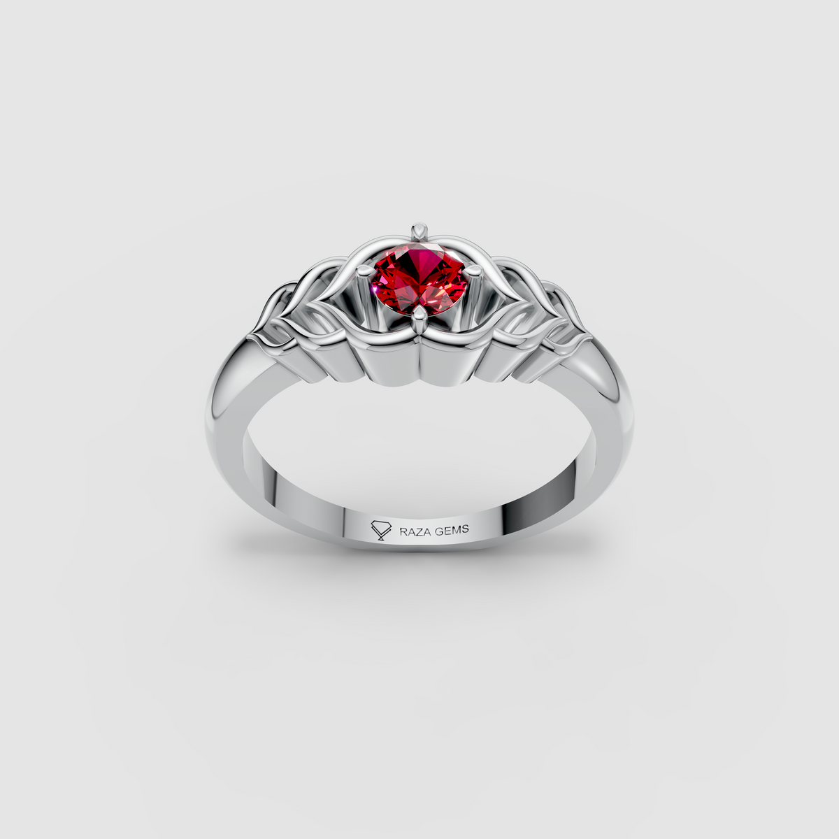 Thea – 18K Gold Round Ruby Vintage-Inspired Solitaire Ring