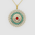 Imperia – 18K Gold Royal Rosette Medallion Pendant with Ruby, Emerald & Moissanite
