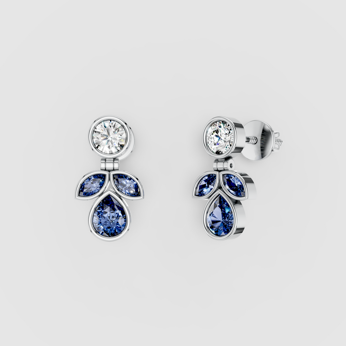 Melissa - Solid 18K Gold Blue Sapphire & Moissanite Bezel Dangle Earrings"