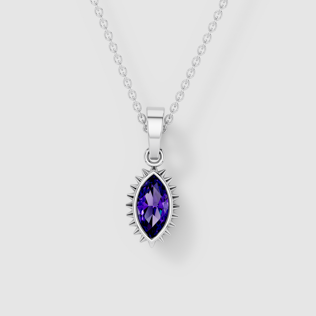 Jennifer - 18K Gold Marquise Garnet Spiked Sunburst Solitaire Pendant"