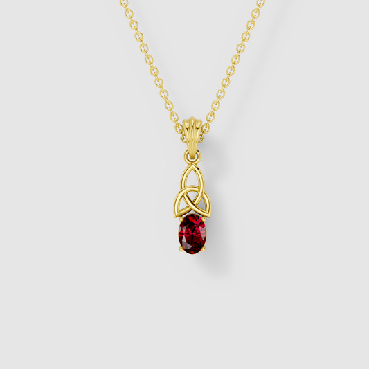 Emily - 18K Gold Oval Ruby Celtic Knot Pendant (Pendant Only)"