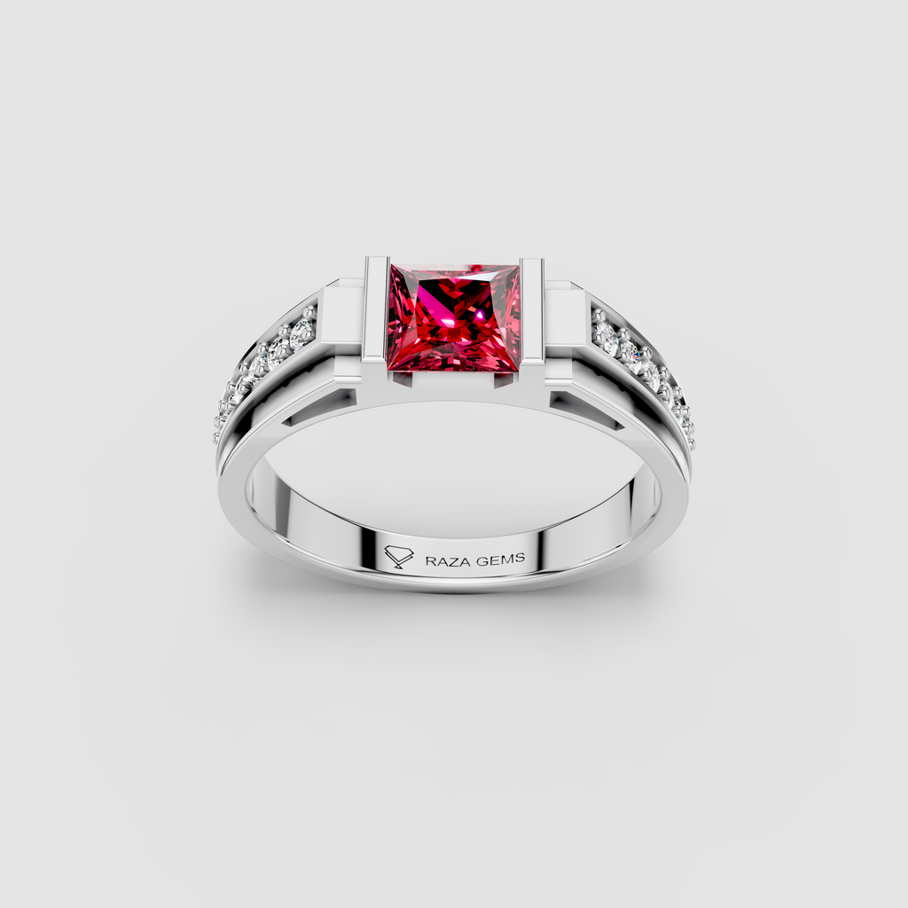 Jane - 18K Gold Princess-Cut Pink Spinel & Moissanite Bar Ring