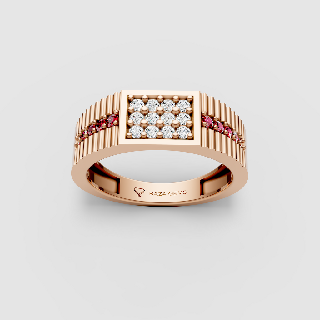 Amara – 18K Gold Moissanite Pave Cluster Ruby Shoulder Statement Ring