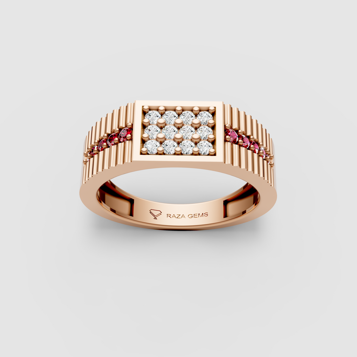Amara – 18K Gold Moissanite Pave Cluster Ruby Shoulder Statement Ring
