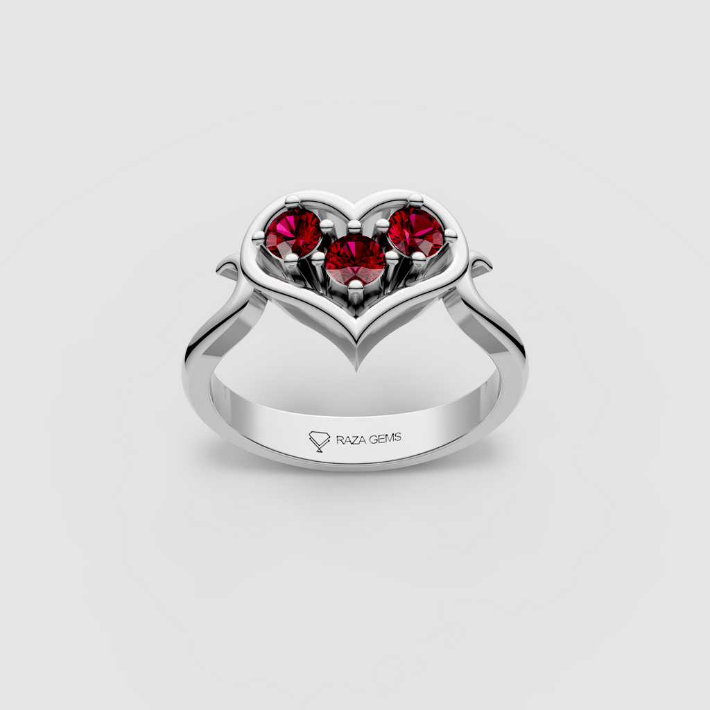 Valentina - Heart Shaped Frame Ruby Ring | 18K Yellow, White & Rose Gold
