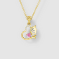 Samantha - Solid 18K Gold Heart-Cut Pink Topaz & Butterfly Drop Pendant"