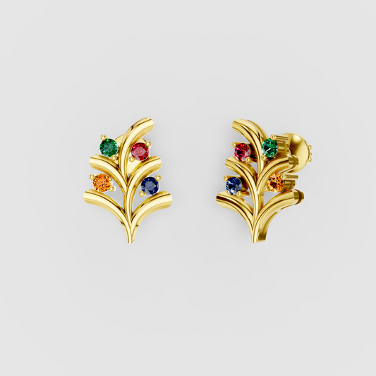 Margaret - Solid 18K Gold Multi-Color Gemstone Foliage Earrings" (Luxurious & Catchy)