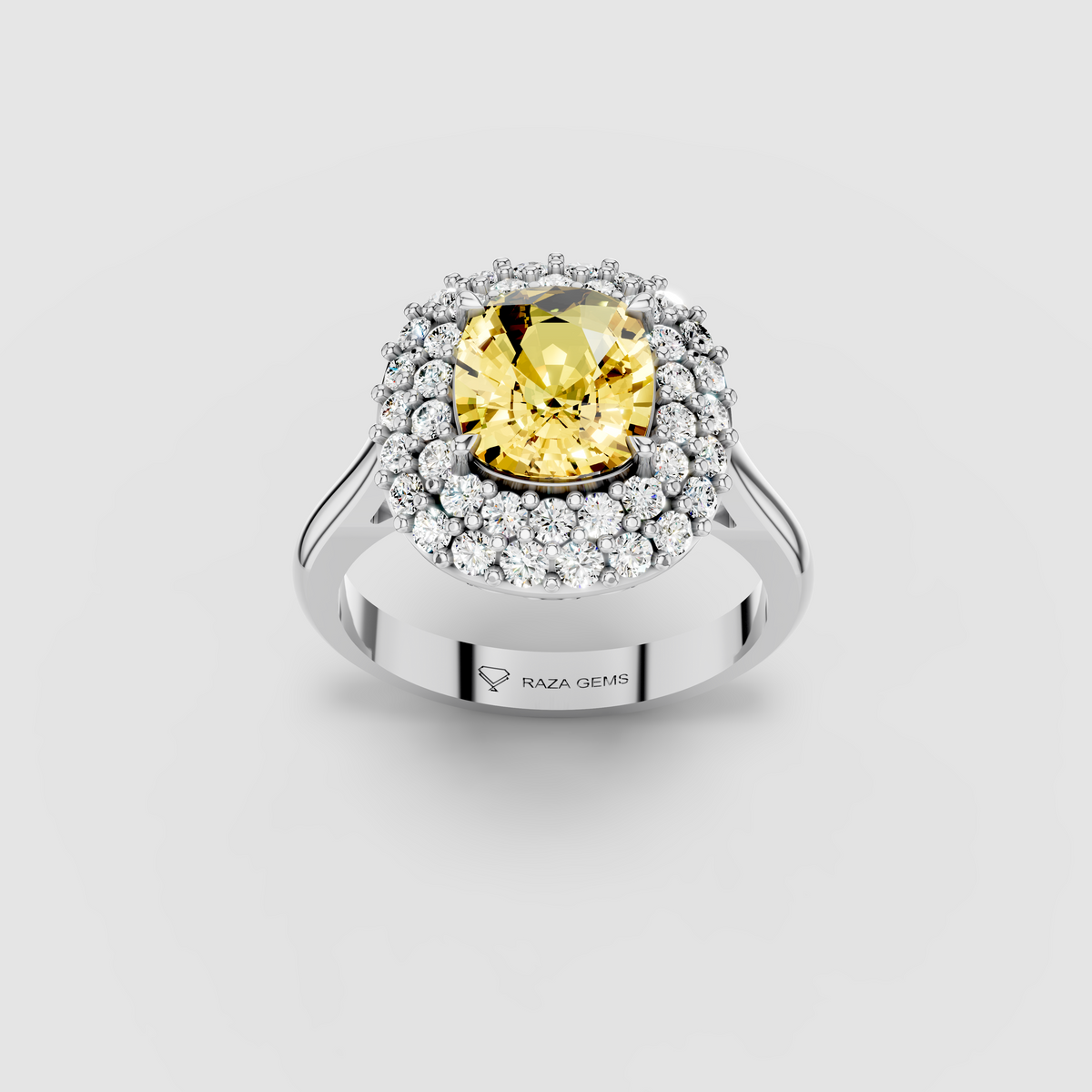 Rosalie - 18K Gold Oval Yellow Sapphire Double Halo Moissanite Ring