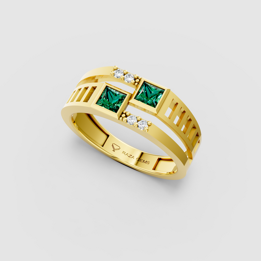 Nancy – 18K Solid Gold Princess Emerald & Moissanite Architectural Ring