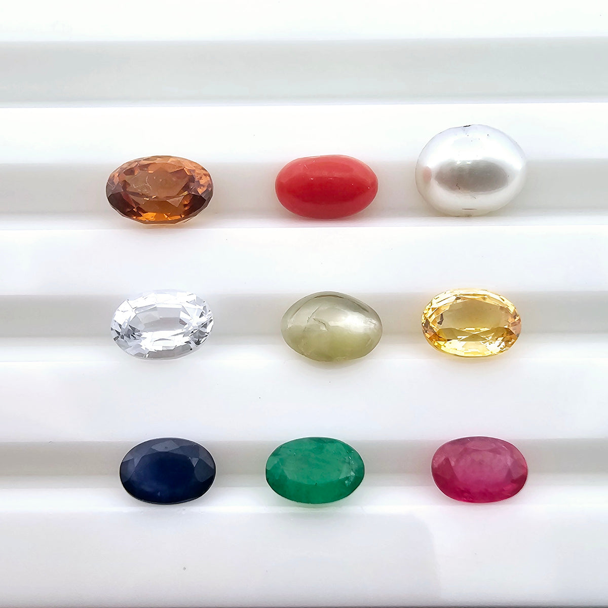 Natural Navratna Set Stones in Oval Shape from Multi Origins in 1 Carats Size