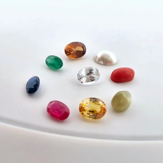 Natural Navratna Set Stones in Oval Shape from Multi Origins in 1 Carats Size