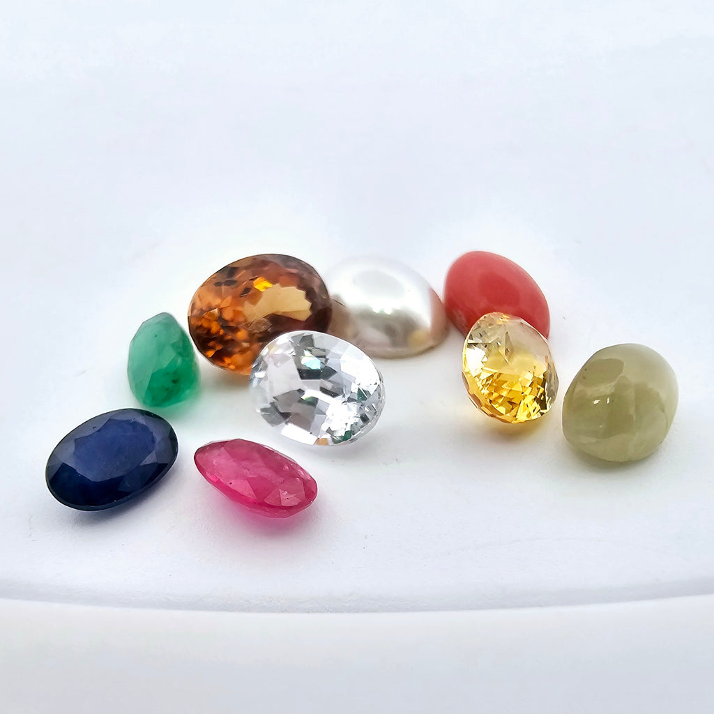 Natural Navratna Set Stones in Oval Shape from Multi Origins in 1 Carats Size