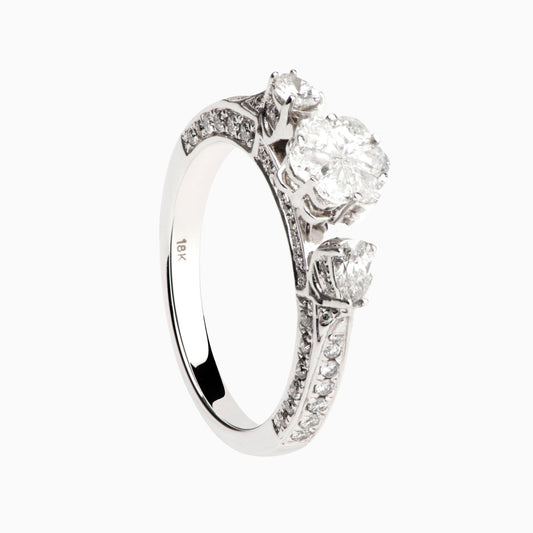 Three Flower Shape Handcrafted Moissanite Ring in Pure Silver 925 (RING0029)