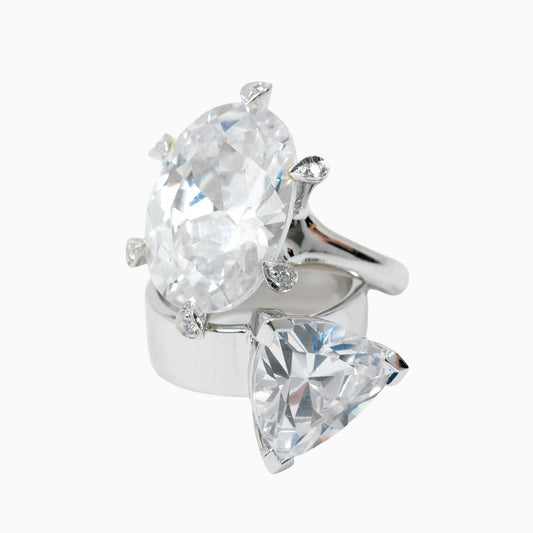 Couple Ring Oval & Trilliant Shape Moissanite Ring in Pure Silver 925 (RING0031)