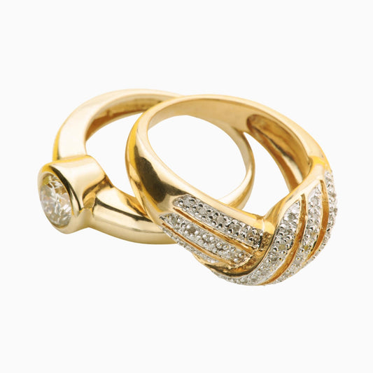 Couple 18K Yellow Gold Rings With Moissanite Stone (RING0032)