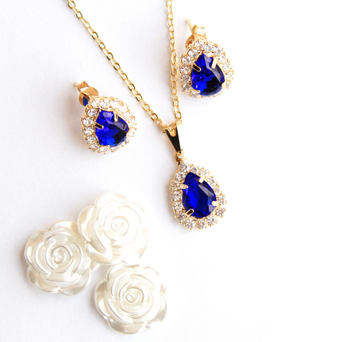 Blue Syntatic Stone Set of 18K Yellow Gold Earrings and Pendant for Women (EAR0470)