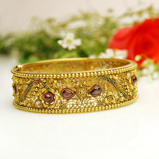Natural Ruby (Manik) with 18K Gold Bangle for Women (EAR0980)