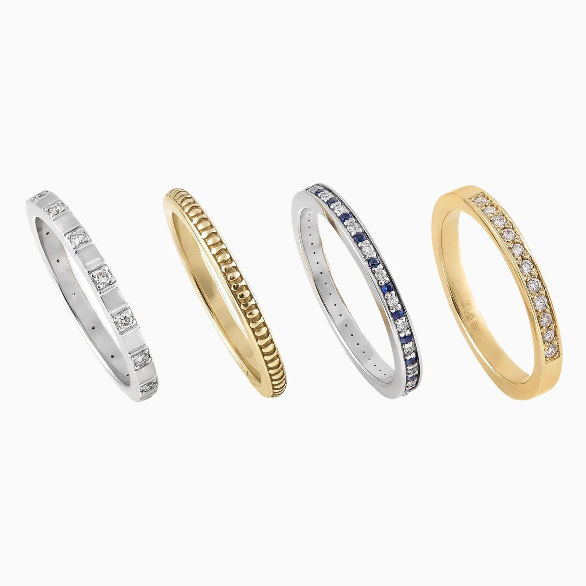 Pack of 4 18K Yellow & White Gold Rings / (RING0033)