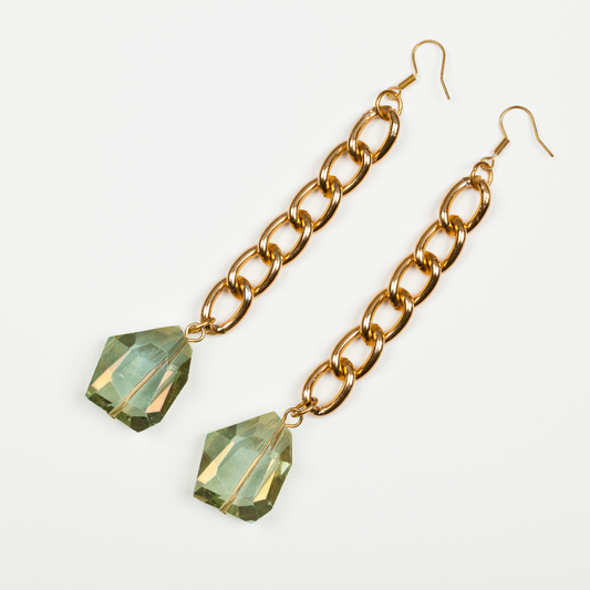 Green Jade In 18K Yellow Gold Earrings for Girls (EAR0500)