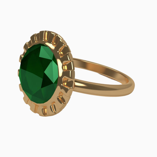 Natural Green Emerald Stone, 18K Yellow Gold Delicated Ring (RING0036)