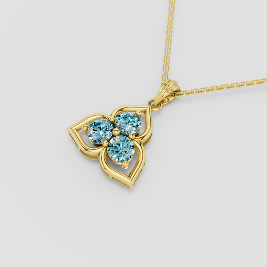 Caelia – Three-Stone Sky Blue Topaz Floral Motif Pendant in 18KT Gold