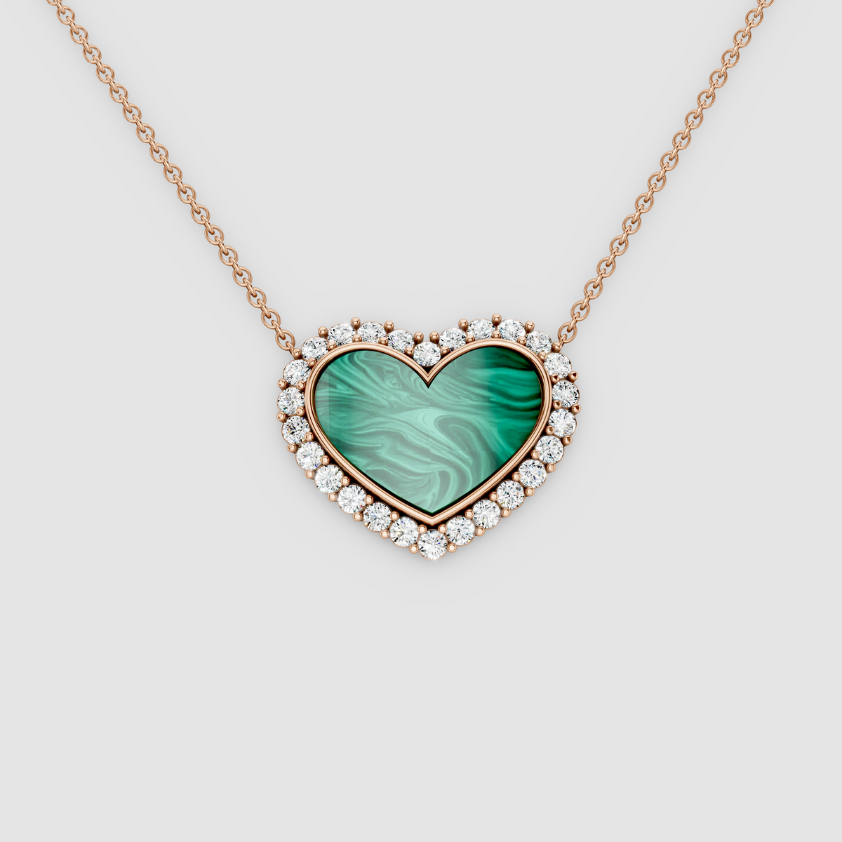 Lisa - 18K Gold Heart Malachite Pendant with Moissanite Halo (Pendant Only)"