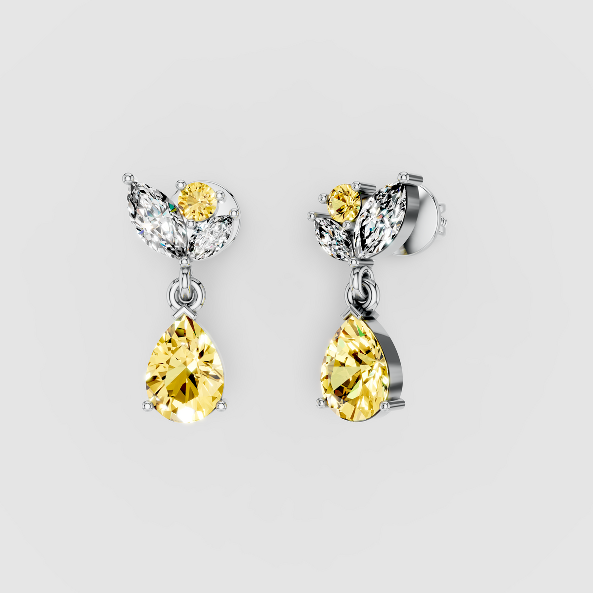 Brenda - 18K Gold Pear Yellow Sapphire & Moissanite Leaf Earrings