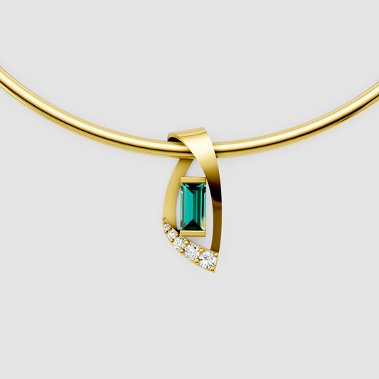Isabella – Modern Contemporary Emerald & Moissanite Statement Pendant (18K Gold)