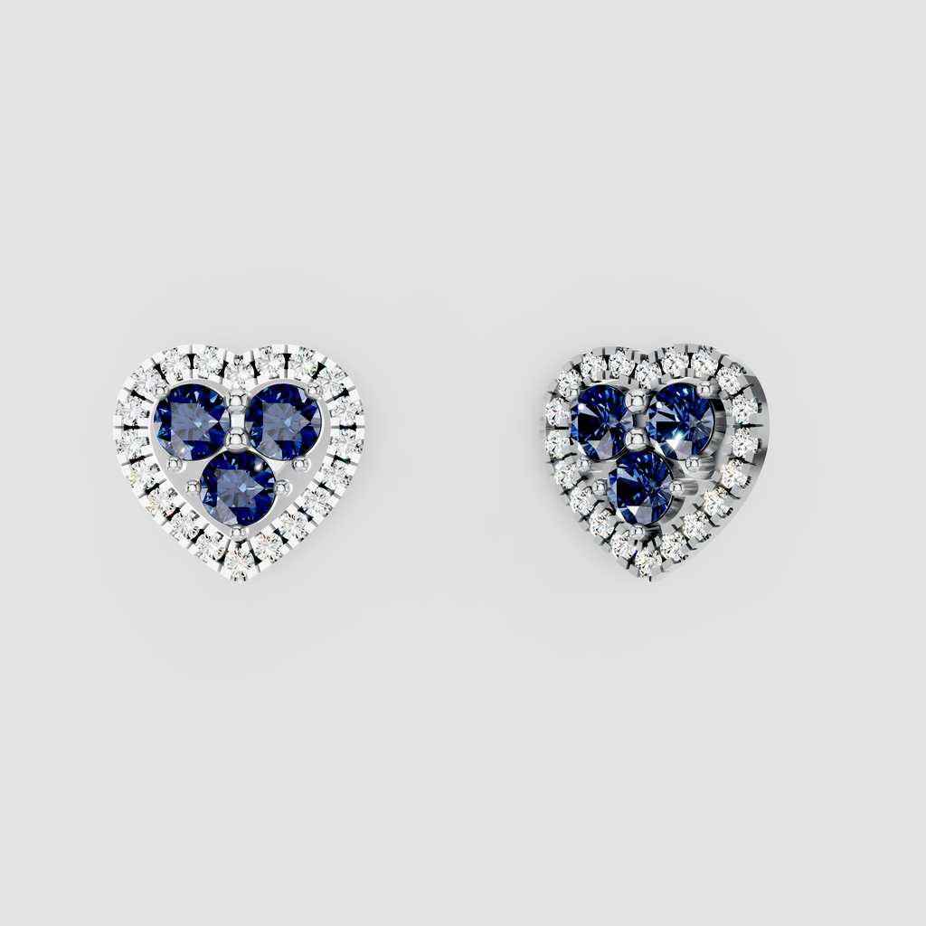 Samantha - Solid 18K Gold Blue Sapphire Trio Heart Stud Earrings