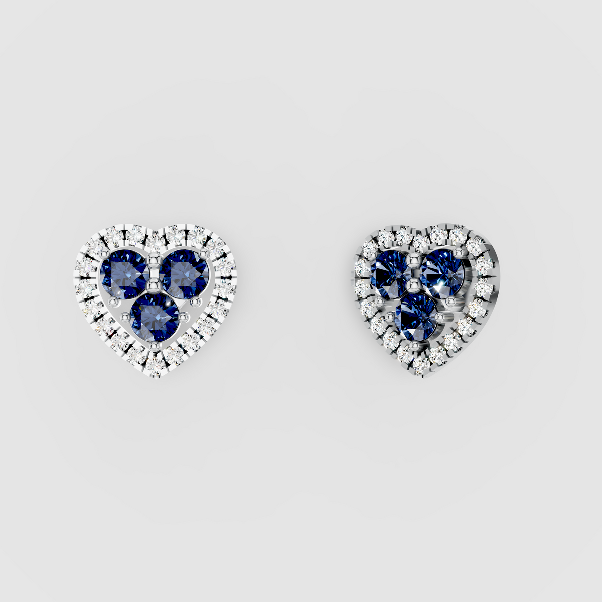 Samantha - Solid 18K Gold Blue Sapphire Trio Heart Stud Earrings"