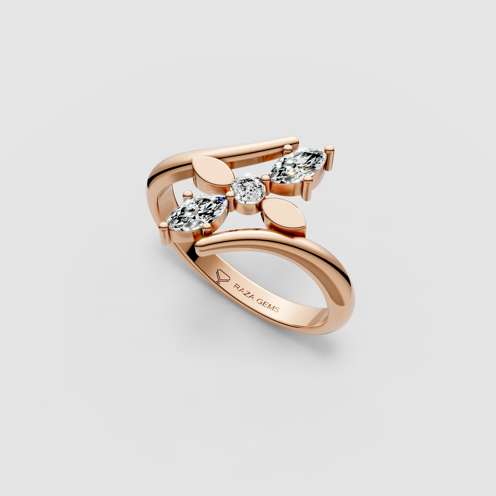 Ella – 18K Gold Marquise Moissanite Leaf Motif Ring