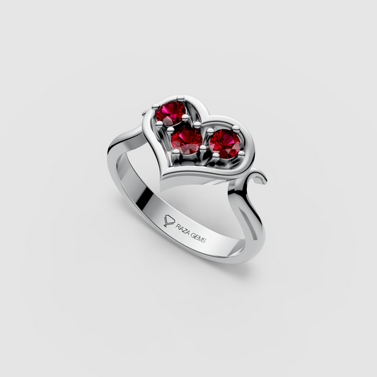 Valentina - Heart Shaped Frame Ruby Ring | 18K Yellow, White & Rose Gold