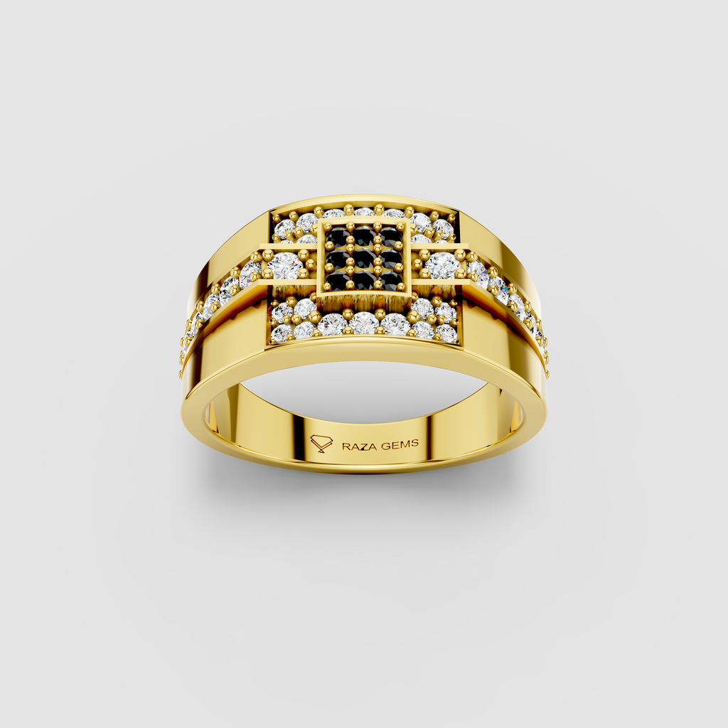 Emilia - 18K Gold Black Spinel & Moissanite Square Signet Ring
