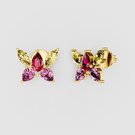 Pamela - 18K Gold Ruby, Pink & Yellow Gemstone Stud Earrings"